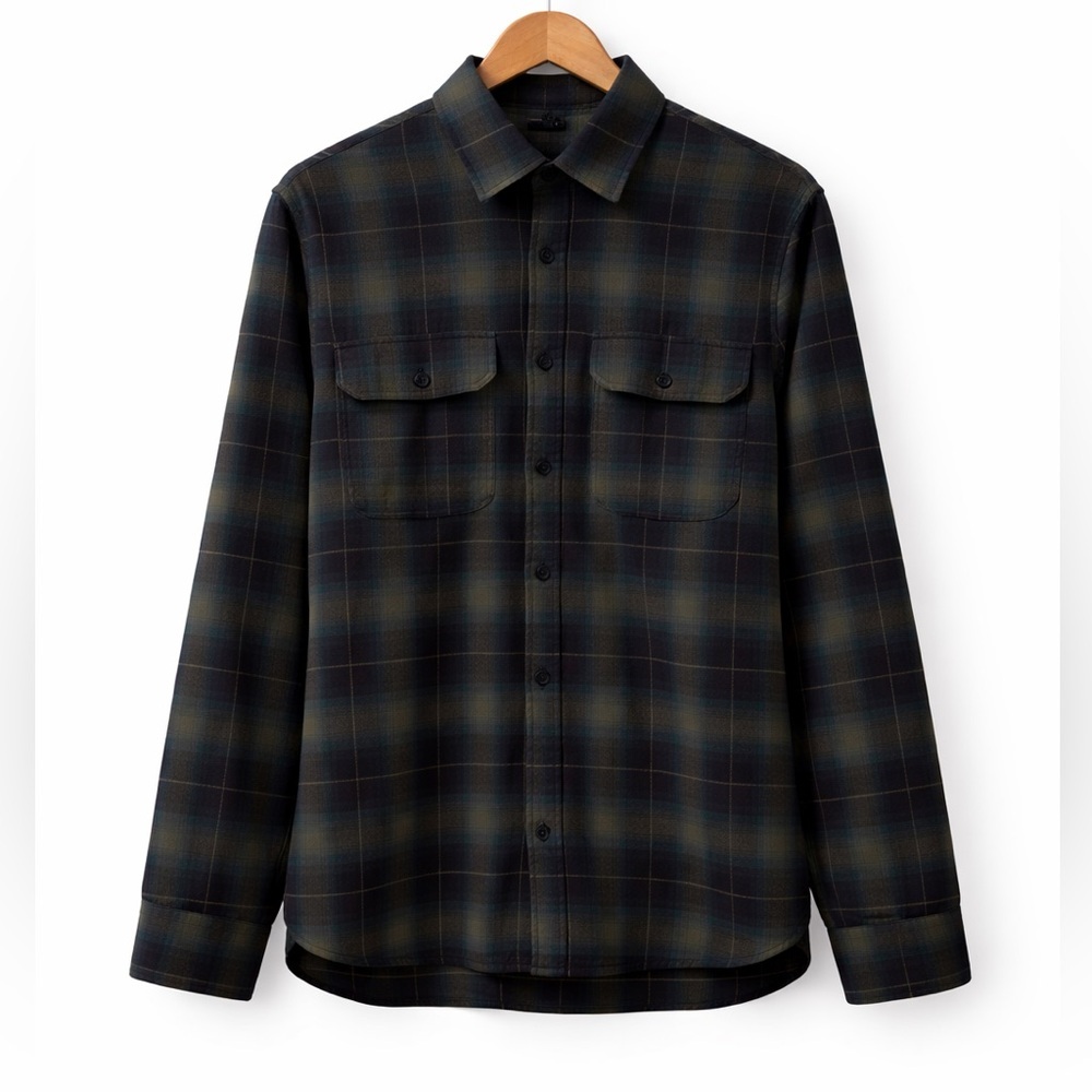 Banana Republic Plaid Flannel Shirt M Relaxed Fit Blue Green Cotton